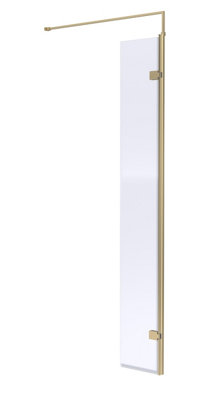 B&Q -  Drakelow Contemporary Bathroom 8mm Glass Wetroom Swing Screen With Support BarBrushed Brass1950 X 322 X 27mm