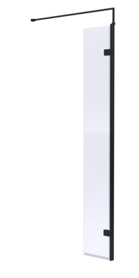 B&Q -  Drakelow Contemporary Bathroom 8mm Glass Wetroom Return Screen With Support BarMatt Black1950 X 322 X 27mm