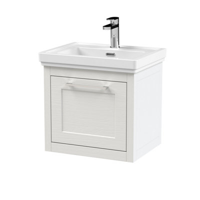 Balterley Blithbury Traditional Bathroom Wall Hung 1 Drawer Vanity Unit And 1 Tap Hole Fireclay Basin500mmWoodgrain White from B&Q