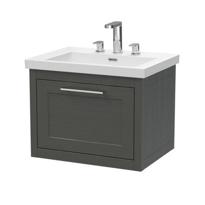 Balterley Blithbury Traditional Bathroom Wall Hung 1 Drawer Vanity Unit And 3 Tap Hole Modern Fireclay Basin600mmWoodgrain Dark Grey from B&Q