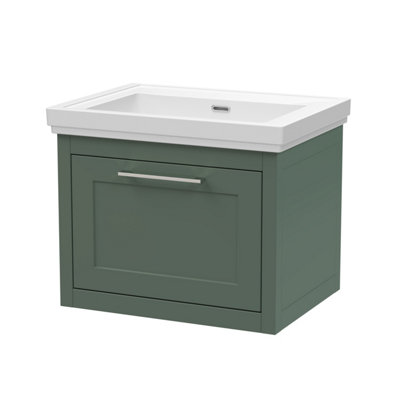 Balterley Blithbury Traditional Bathroom Wall Hung 1 Drawer Vanity Unit And 0 Tap Hole Fireclay Basin600mmMatt Green from B&Q
