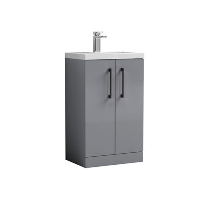 Balterley Bramshall Compact Bathroom Cloakroom Vanity Basin Unit With Polymarble BasinBlack Handles500mmSatin Grey from B&Q