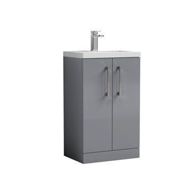 Balterley Bramshall Compact Bathroom Cloakroom Vanity Basin Unit With Polymarble BasinBrushed Pewter Handles500mmSatin Grey from B&Q