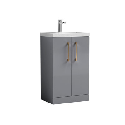 Balterley Bramshall Compact Bathroom Cloakroom Vanity Basin Unit With Polymarble BasinBrushed Bronze Handles500mmSatin Grey from B&Q