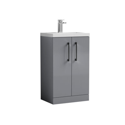 Balterley Bramshall Compact Bathroom Cloakroom Vanity Basin Unit With Ceramic BasinBlack Handles500mmSatin Grey from B&Q