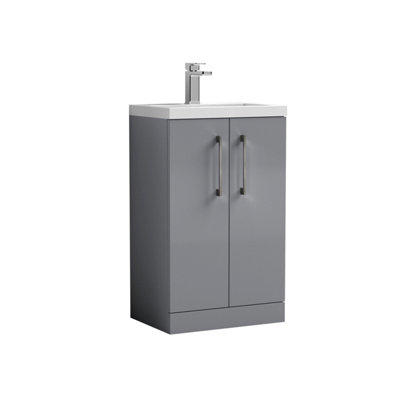Balterley Bramshall Compact Bathroom Cloakroom Vanity Basin Unit With Ceramic BasinBrushed Pewter Handles500mmSatin Grey from B&Q