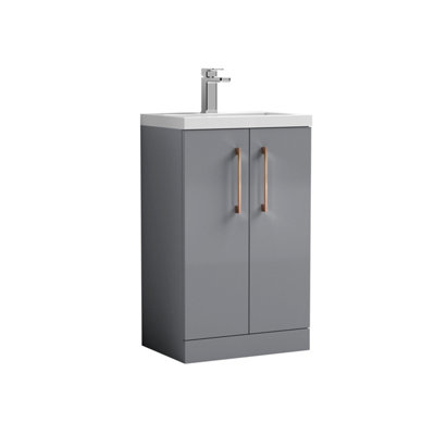 Balterley Bramshall Compact Bathroom Cloakroom Vanity Basin Unit With Ceramic BasinBrushed Bronze Handles500mmSatin Grey from B&Q
