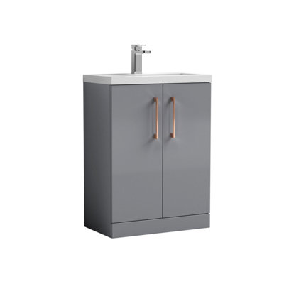 Balterley Bramshall Compact Bathroom Cloakroom Vanity Basin Unit With Polymarble BasinCopper Handles600mmSatin Grey from B&Q
