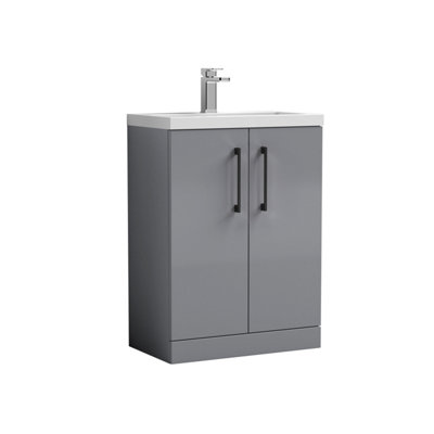 Balterley Bramshall Compact Bathroom Cloakroom Vanity Basin Unit With Polymarble BasinBlack Handles600mmSatin Grey from B&Q