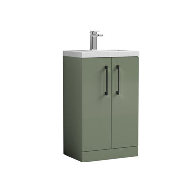 Balterley Bramshall Compact Bathroom Cloakroom Vanity Basin Unit With Polymarble BasinBlack Handles500mmSatin Green from B&Q