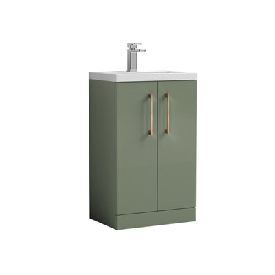 Balterley Bramshall Compact Bathroom Cloakroom Vanity Basin Unit With Polymarble BasinBrushed Bronze Handles500mmSatin Green from B&Q