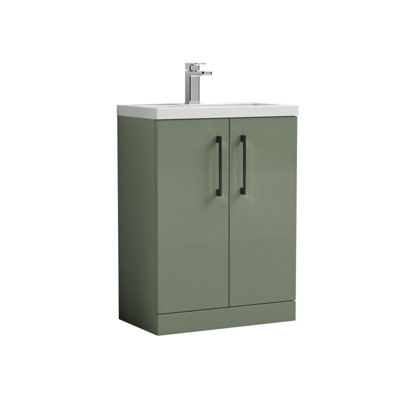 Balterley Bramshall Compact Bathroom Cloakroom Vanity Basin Unit With Polymarble BasinBlack Handles600mmSatin Green from B&Q