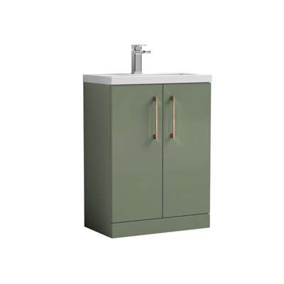 Balterley Bramshall Compact Bathroom Cloakroom Vanity Basin Unit With Ceramic BasinBrushed Bronze Handles600mmSatin Green from B&Q