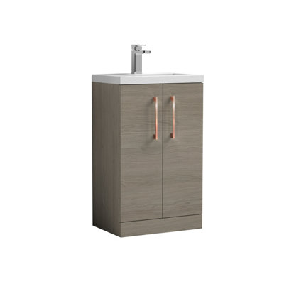 Balterley Bramshall Compact Bathroom Cloakroom Vanity Basin Unit With Ceramic BasinCopper Handles500mmMid Oak from B&Q