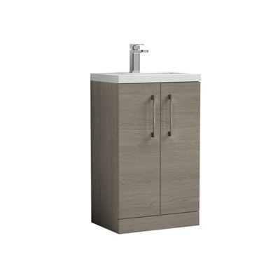 Balterley Bramshall Compact Bathroom Cloakroom Vanity Basin Unit With Ceramic BasinBrushed Pewter Handles500mmMid Oak from B&Q