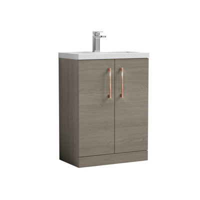 Balterley Bramshall Compact Bathroom Cloakroom Vanity Basin Unit With Polymarble BasinCopper Handles600mmMid Oak from B&Q
