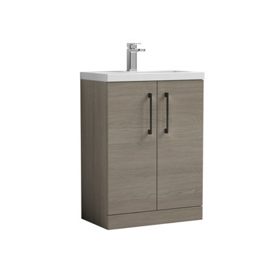 Balterley Bramshall Compact Bathroom Cloakroom Vanity Basin Unit With Polymarble BasinBlack Handles600mmMid Oak from B&Q
