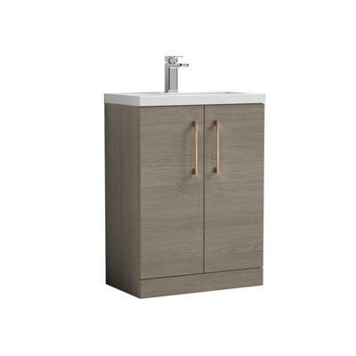 Balterley Bramshall Compact Bathroom Cloakroom Vanity Basin Unit With Polymarble BasinBrushed Bronze Handles600mmMid Oak from B&Q