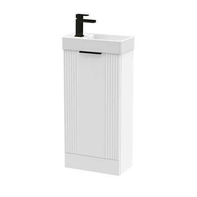 Balterley White 400mm Floor Standing Cloakroom Vanity Basin Unit With Black Handle Compact Bathroom Storage