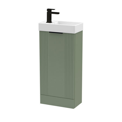 Balterley Green 400mm Floor Standing Cloakroom Vanity Basin Unit With Black Handle Compact Bathroom Storage