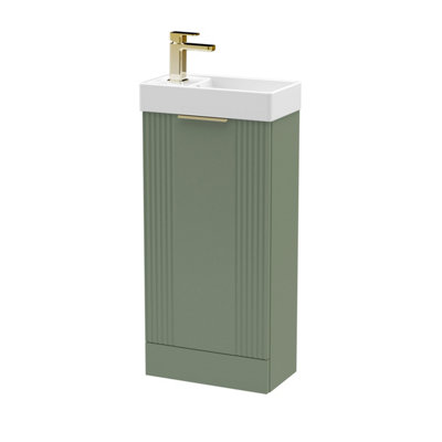 Balterley Unisex Green 400Mm Floor Standing Vanity Unit With Brushed Brass Handle - Image 2