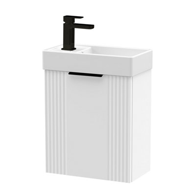 Balterley White 400mm Wall Hung Cloakroom Vanity Basin Unit With Black Handle Compact Bathroom Storage