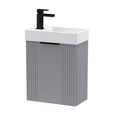 Balterley Grey/Black 400Mm Wall Hung Cloakroom Vanity Basin Unit With Handle Compact Bathroom Storage