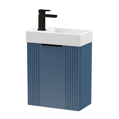 B&Q -  Blue 400mm Wall Hung Cloakroom Vanity Basin Unit With Black Handle Compact Bathroom Storage