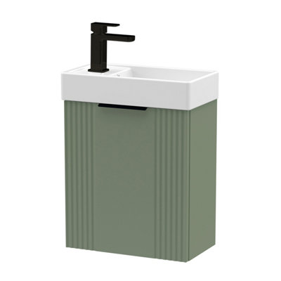 Balterley Green/Black 400Mm Wall Hung Cloakroom Vanity Basin Unit With Handle Compact Bathroom Storage