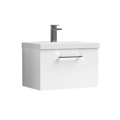 Balterley 600mm Wall Hung Bathroom 1 Drawer Vanity Unit And 1 Tap Hole Ceramic BasinGloss White With Brushed Pewter Handle from B&Q