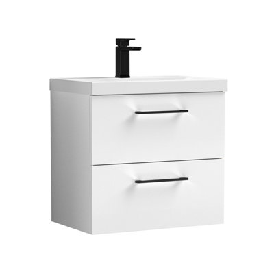 Balterley 600mm Wall Hung Bathroom 2 Drawer Vanity Unit And 1 Tap Hole Ceramic BasinGloss White With Black Handles from B&Q