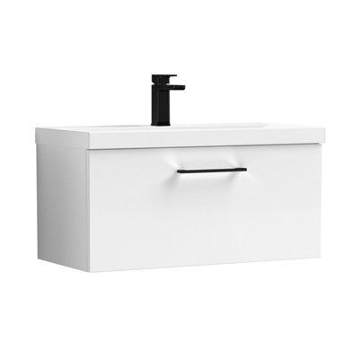 Balterley 800mm Wall Hung Bathroom 1 Drawer Vanity Unit And 1 Tap Hole Ceramic BasinGloss White With Black Handle from B&Q