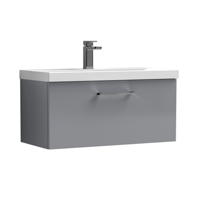Balterley 600mm Wall Hung Bathroom 1 Drawer Vanity Unit And 1 Tap Hole Ceramic BasinSatin Grey With Brushed Pewter Handle from B&Q