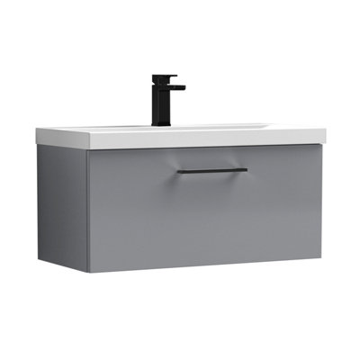 Balterley 800mm Wall Hung Bathroom 1 Drawer Vanity Unit And 1 Tap Hole Ceramic BasinSatin Grey With Black Handle from B&Q
