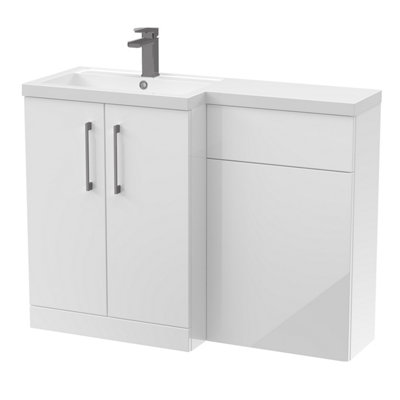 Balterley Left-Hand Bathroom Vanity And Wc Unit Combination With Basin1100mmGloss White With Brushed Pewter Handles from B&Q