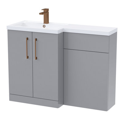 Balterley Left-Hand Bathroom Vanity And Wc Unit Combination With Basin1100mmSatin Grey With Brushed Bronze Handles from B&Q