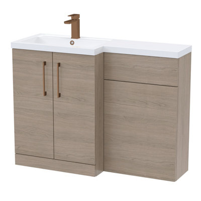 Balterley Left-Hand Bathroom Vanity And Wc Unit Combination With Basin1100mmWoodgrain Mid Oak With Brushed Bronze Handles from B&Q