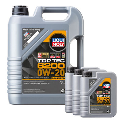 Liqui Moly Top Tec 6200 0W-20 Fully Synthetic Engine Oil Acea C5 Vw 508/509 8L from B&Q