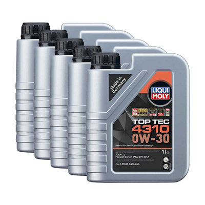 Liqui Moly Top Tec 4310 0W-30 Semi Synthetic Engine Oil Acea C2 5X1L from B&Q
