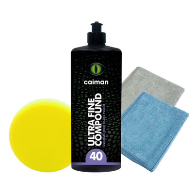 Caiman Ultra Fine Compound 1Kg Ultimate Gloss + Yellow Pad + Grey & Blue Cloths from B&Q