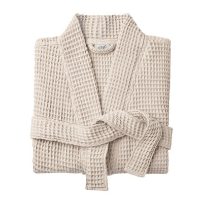 Allure Bath Fashions Unisex Lightweight Waffle Bathrobe, Spa Dressing Gown Kimono - Linen, L/Xl