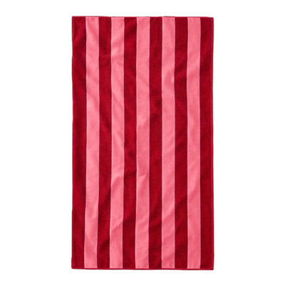 B&Q -  Extra Large Organic Cotton Striped Beach TowelRed & Pink Stripe