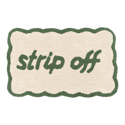 Allure Bath Fashions Strip Off Slogan Scalloped Bath MatGreen/cream from B&Q
