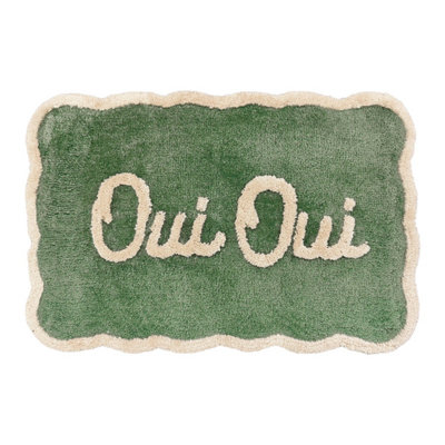 Allure Bath Fashions Oui Oui Slogan Scalloped Bath MatGreen/beige from B&Q