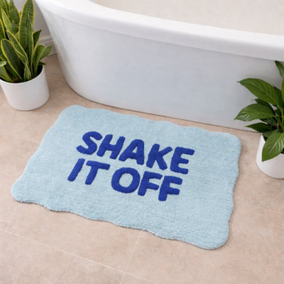 Allure Bath Fashions Shake It Off Slogan Scalloped Bath MatLight Blue/dark Blue from B&Q