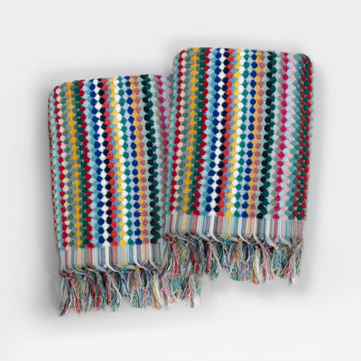 Allure Bath Fashions Multicoloured Recycled Cotton Tasselled Bath TowelsSet Of 2 from B&Q