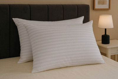 ARLinens Stripes Pillows Hollowfiber Filled Bounce Back Hotel Quality Pillows Pack Of 2 from B&Q