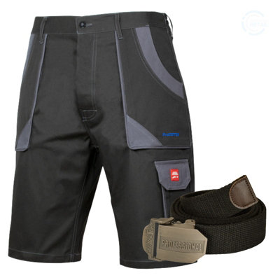 42 Inch 58 Eu Artmas Mens Black Work Shorts Heavy Duty Cotton Multi Pocket Cordura Reinforced With Belt from B&Q