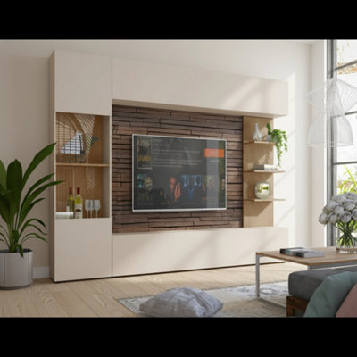  - Lazando Wall Unit For Living Room With Tv Space 160X116 Cm Cashmere And Cremona