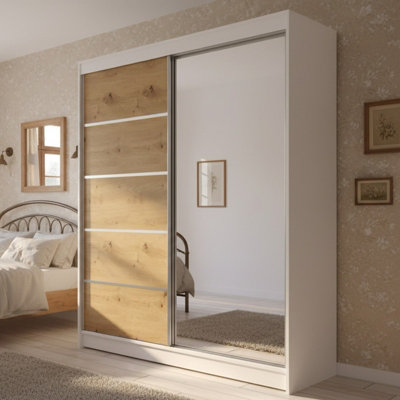 Sliding Door Wardrobe Camino 3 With Mirror White Artisan Oak from B&Q
